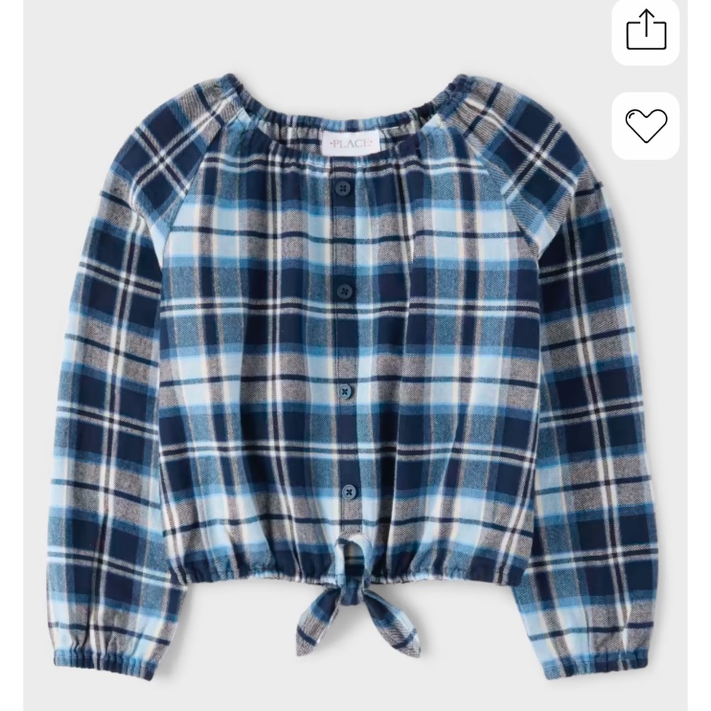 3 for $15 Girls Plaid Flannel Tie Front Top - Blue Long Sleeve Size Medium 7/8